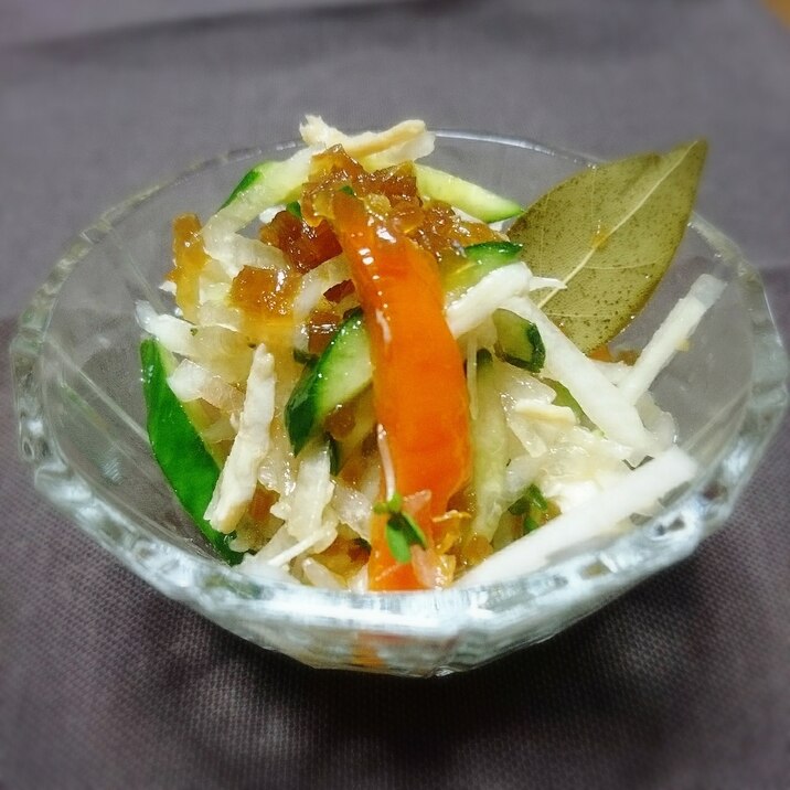 大根と鶏肉とパプリカのオニオンドレッシングサラダ レシピ 作り方 By あやめぇ 楽天レシピ 大根と鶏肉とパプリカのオニオンドレッシングサラダ レシピ 作り方 By あやめぇ 楽天レシピ